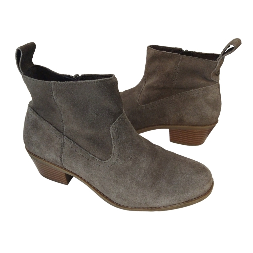 Vionic Vera Taupe Brown Suede Leather Orthotic Ankle Booties Modern Comfy